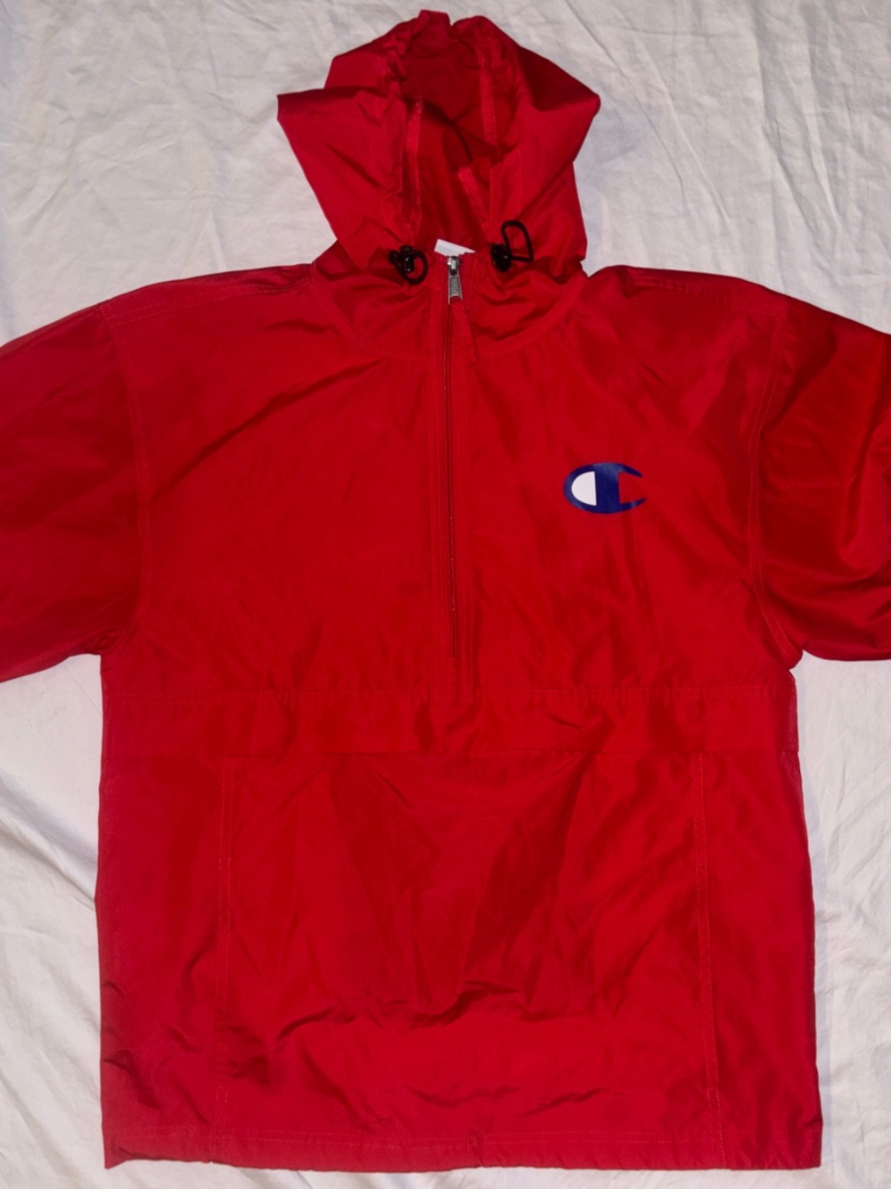 Champion Packable Red Half-Zip Anorak Windbreaker Jacket - Small